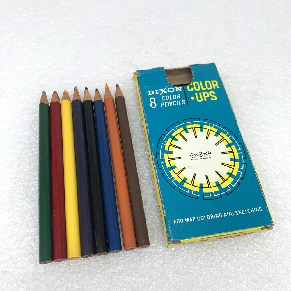Vintage Dixon Color UPS 8 Colored Pencils Map Sketching‎ Set Original Box Retro